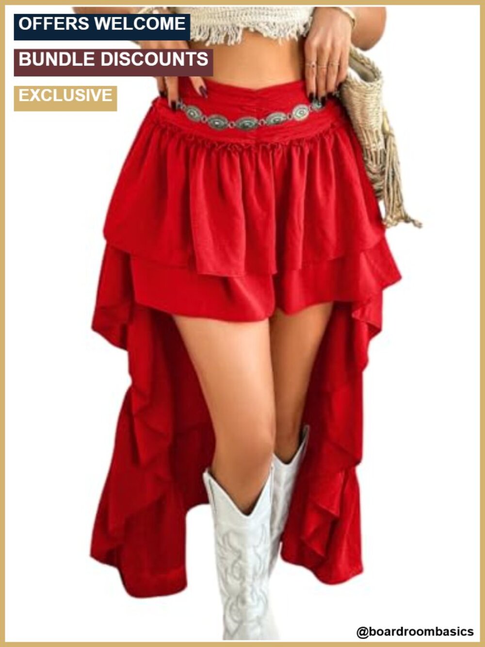 Renaissance High Low Skirt Boho Flowy Asymmetrical Ruffle Tiered Pirate Costume